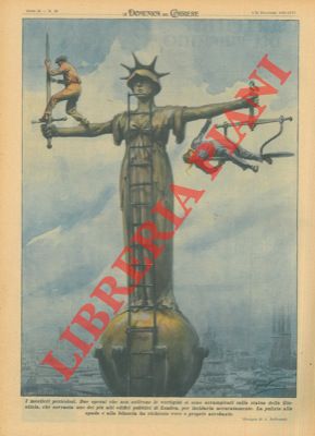Due operai che non soffrono le vertigini si sono arrampicati sulla statua della giustizia, a Lond...