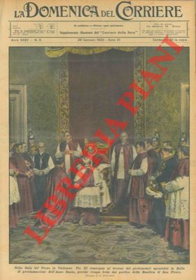 Nella Sala del Trono in Vaticano, Pio XI consegna al decano dei protonotari apostolici la Bolla d...