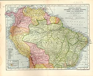 Seller image for MAP: 'Bolivia, Brazil, Colombia, Ecuador, Guiana, Peru and Venezuela".source of map Unknown for sale by Dorley House Books, Inc.