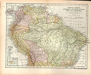 Seller image for MAP: 'Bolivia, Brazil, Colombia, Ecuador, Guiana, Peru and Venezuela".source of map Unknown for sale by Dorley House Books, Inc.