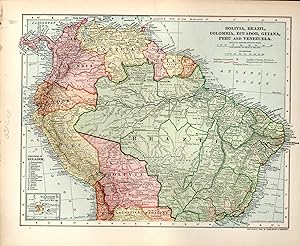 Seller image for MAP: "Bolivia, Brazil, Colombia, Ecuador, Guiana, Peru and Venezuela".colored map, Disbound, source Unknown for sale by Dorley House Books, Inc.