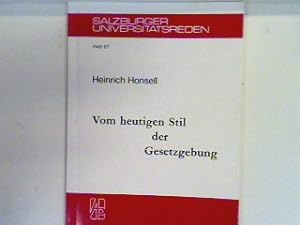 Image du vendeur pour Vom heutigen Stil der Gesetzgebung. mis en vente par books4less (Versandantiquariat Petra Gros GmbH & Co. KG)