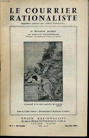 Seller image for LE COURRIER RATIONALISTEn1 (dans le cahier janvier : rationaisme et mystique orientales : Le mouvement perptuel for sale by Le-Livre