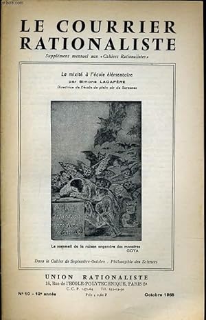 Seller image for LE COURRIER RATIONALISTEn10 (dans le cahier Octobre-Novembre : philosophiesdes sciences) : La mixit  l'cole lmentaire for sale by Le-Livre