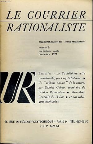 Seller image for LE COURRIER RATIONALISTEn9 (supplment mensuel aux "cahiers rationalistes") : La socit est-elle connaissable - Un "sublime pome " de la nature - Assemble Gnrale du 13 juin - Et nos rubriques habituelles for sale by Le-Livre