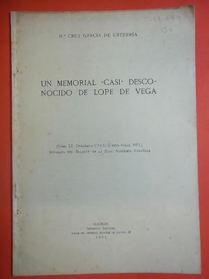 Imagen del vendedor de Un Memorial casi Desconocido de Lope de Vega. a la venta por Carmichael Alonso Libros