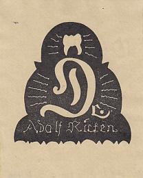 Exlibris. Motiv: Zahn, darunter "Dr.". Klischee, Blattgröße: 9,5 x 7 cm.