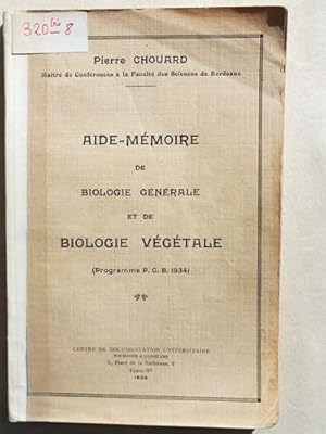 Imagen del vendedor de Aide-mmoire de biologie gnrale et de biologie vgtale. Programme P. C. B. 1934 a la venta por Librairie du Cardinal