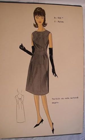 FIGURIN ORIGINAL ACUARELADO - Original watercolor design costume - J. PATOU : Vestido en seda nat...