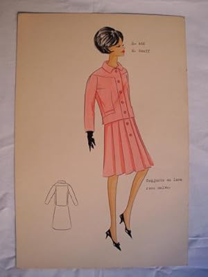 Seller image for FIGURIN ORIGINAL ACUARELADO - Original watercolor design costume - Diseo M. Rouff : Conjunto en lana rosa malva for sale by Librera Maestro Gozalbo