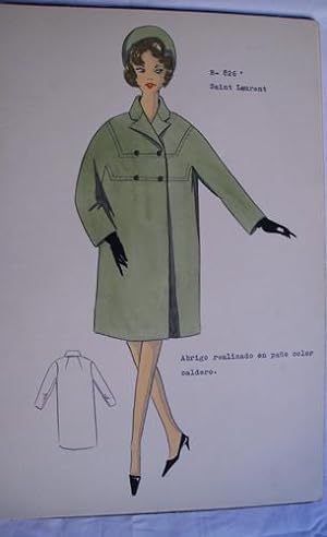 FIGURIN ORIGINAL ACUARELADO - Original watercolor design costume - SAINT LAURENT : Abrigo realiza...