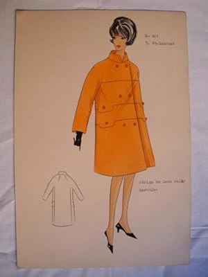 Seller image for FIGURIN ORIGINAL ACUARELADO - Original watercolor design costume - Diseo Y.ST.LAURENT : Abrigo en lana color naranja for sale by Librera Maestro Gozalbo