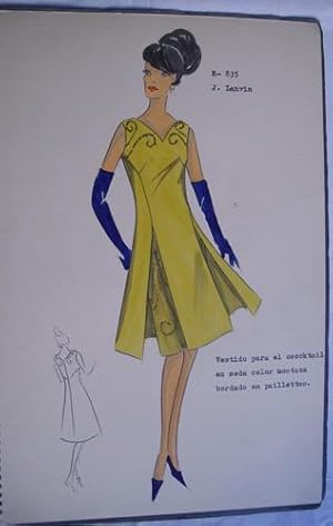 FIGURIN ORIGINAL ACUARELADO - Original watercolor design costume - J. LANVIN : Vestido para el co...