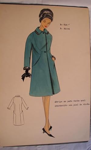 FIGURIN ORIGINAL ACUARELADO - Original watercolor design costume - N. RICCI : Abrigo en paño verd...