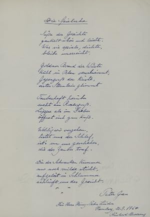 "Die Spieluhr". Eigenh. Gedicht m.U. Hamburg 23.IX.1964.
