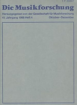 Immagine del venditore per Die Musikforschung. Hrsg. von der Gesellschaft fr Musikforschung. 41. Jahrgang. 1988. Heft 4. Oktober - Dezember. venduto da Fundus-Online GbR Borkert Schwarz Zerfa