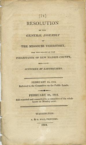 Resolution of the General Assembly of the Missouri Territory, for the relief of the Inhabitants o...