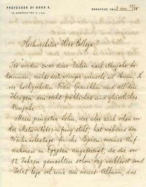 Image du vendeur pour Autograph. Handgeschriebener Brief mit U., Budapest, 27. XII., 1913, Kl. - 8, 4 S. mis en vente par Antiquariat Michael Eschmann
