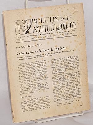 Imagen del vendedor de Cantos negros de la fiesta de San Juan; in Boletin del Instituto de Folklore, Abril de 1963, volumen IV, no. 3 a la venta por Bolerium Books Inc.