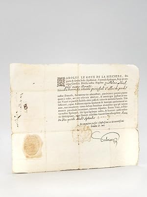 Seller image for [ Pice manuscrite date du 5 septembre 1682, rdige au nom de l'vque de Lavaur, Mgr. Charles Le Goux de la Berchre : dispense de charges accorde au prtre Guillaume Maurel de la paroisse Sti Alani de Prades - Saint Alain de Prades ] for sale by Librairie du Cardinal