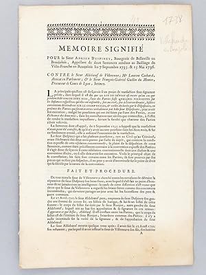 Mémoire Signifié, pour le Sieur Adrien Despiney, Bourgeois de Belleville en Beaujolois [ Bellevil...