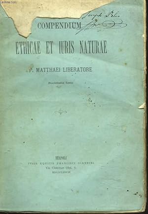 Bild des Verkufers fr COMPENDIUM ETHICAE ET IURIS NATURAE. zum Verkauf von Le-Livre