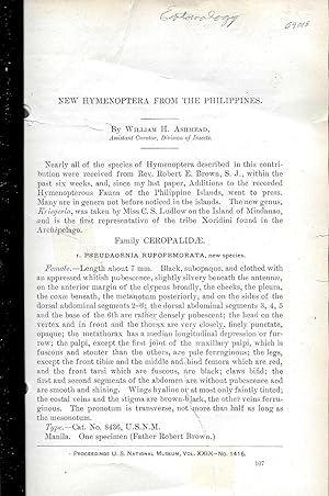 Bild des Verkufers fr NEW HYMENOPTERA FROM THE PHILIPPINES. zum Verkauf von Legacy Books