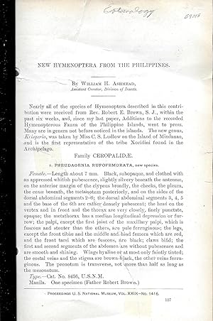 Seller image for NEW HYMENOPTERA FROM THE PHILIPPINES. for sale by Legacy Books