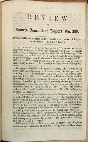 REVIEW OF SENATE COMMITTEE REPORT, NO. 289. RESPECTFULLY SUBMITTED TO THE SENATE AND HOUSE OF REP...