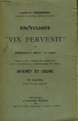 Seller image for ENCYCLIQUE "VIX PERVENIT" DE BENOIT XIV (1745). for sale by Le-Livre