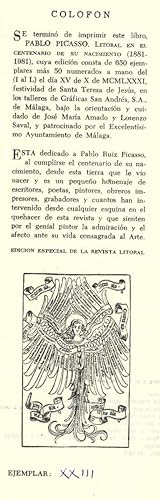 Seller image for PABLO PICASSO-LITORAL EN EL CENTENARIO DE SU NACIMIENTO (1881-1991) for sale by Librairie l'Aspidistra