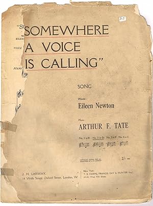 Image du vendeur pour SOMEWHERE A VOICE IS CALLING: Song No. 2 in E flat, for Voice and the Piano mis en vente par SUNSET BOOKS