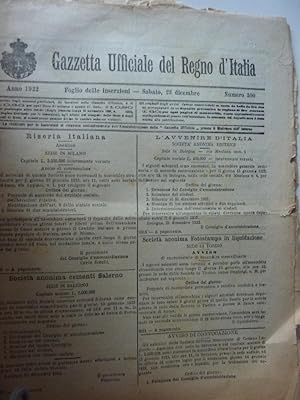 "GAZZETTA UFFICIALE DEL REGNO D'ITALIA Anno 1922 Foglio delle Inserzioni Sabato 23 Dicembre n.°300"