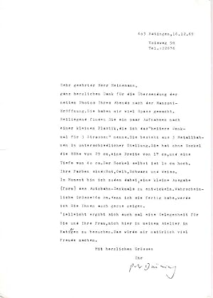 Maschinenschriftlicher Brief. 1 S. DIN A4.