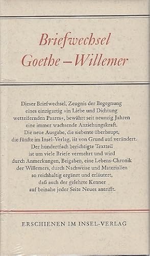 Seller image for Briefwechsel mit Goethe: Dokumente, Lebens-Chronik, Erl. / Marianne Willemer ; Johann Jakob Willemer. Hrsg. von Hans-J. Weitz for sale by Licus Media