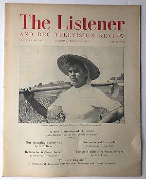 Image du vendeur pour The Listener And BBC Television Review February 3 1968 Vol LXXV No 1923. VERY SCARCE mis en vente par Deightons