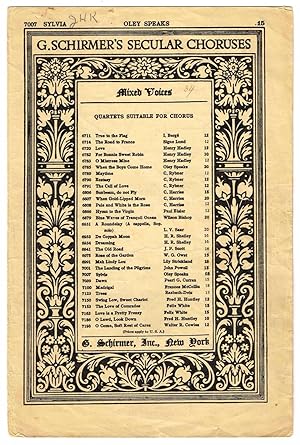 Image du vendeur pour SYLVIA (Psalm 19, paraphrased): for Mixed Voices, S.A.T.B., with Piano. No. 7007 in G. Schirmer's Secular Choruses series mis en vente par SUNSET BOOKS