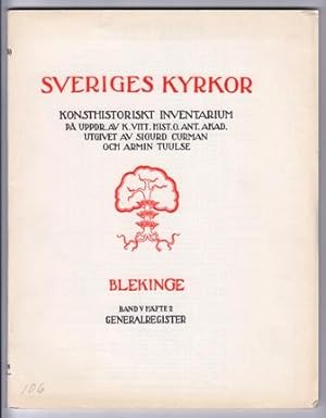 Imagen del vendedor de Generalregister till [Sveriges kyrkor], Blekinge. Band I-V. a la venta por Hatt Rare Books ILAB & CINOA