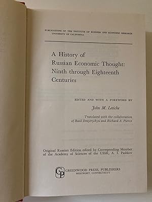 Seller image for A History of Russian Economic Thought: Ninth Through Eighteenth Centuries for sale by M.S.  Books