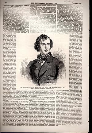 Image du vendeur pour PRINT: "The Chancellor of the Exchequer, the Rt. Hon. B. Disraeli, M.P.".story & engravings from The Illustrated London News, March 27, 1852 mis en vente par Dorley House Books, Inc.