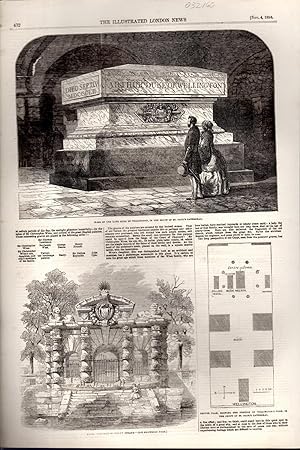 Bild des Verkufers fr ENGRAVING: "Tomb of the Late Duke of Wellington in the Crypt of St. Paul's Cathedral'" .engraving from the Illustated London News, November, 1854 zum Verkauf von Dorley House Books, Inc.