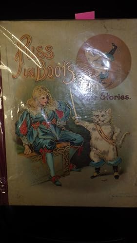 Immagine del venditore per Puss in Boots & Other Stories Fairy Tales includes The Elves, Flying Trunk, Jack the Giant Killer, Robber Bridegroom , Tom Thumb ETC , Color pictorial Boards shows Seated Young Blonde Handsome Prince, in Blue & Red royal Attire Talking to Standing White venduto da Bluff Park Rare Books