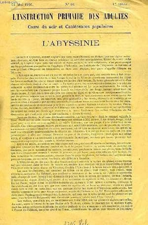 Bild des Verkufers fr L'INSTRUCTION PRIMAIRE DES ADULTES, 1re ANNEE, N 10, 24 MAI 1896, L'ABYSSINIE zum Verkauf von Le-Livre