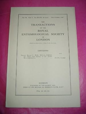 Bild des Verkufers fr THE ORIGIN AND HISTORY OF THE BRITISH MACRO-LEPIDOPTERA Transactions of The Royal Entomological Society Vol. 98 Part 7. June 1947 zum Verkauf von LOE BOOKS