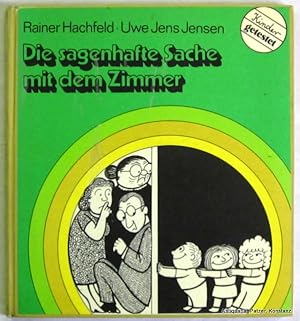 Seller image for Die sagenhafte Sache mit dem Zimmer. Hannover, Fackeltrger, 1972. 4to. Durchgehend illustriert von Rainer Hachfeld. 14 Bl. Lwd. mit aufgezogenem Deckelbild, nit Klarsichtfolie berklebt. (ISBN 3771613272). - Bibliotheks-Exemplar, Titel gestempelt. for sale by Jrgen Patzer