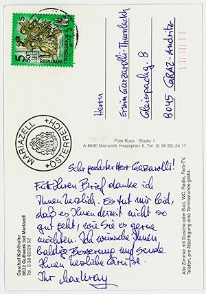 Bild des Verkufers fr Eigenh. Postkarte mit. U. zum Verkauf von Antiquariat INLIBRIS Gilhofer Nfg. GmbH