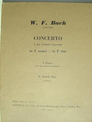 Immagine del venditore per Concerto a due Cembali Concertati in F major / in F dur. Ausgabe fr 2 Pianos. Hier: 1 Exemplar. (Fr eine Auffhrung sind zwei Exemplare notwendig. Two copies required for performance). Herausgegeben, mit einem 2sprachigen Vorwort und Auffhrungshinweisen (englisch, deutsch) von H. Brandts Buys. venduto da Antiquariat Tarter, Einzelunternehmen,