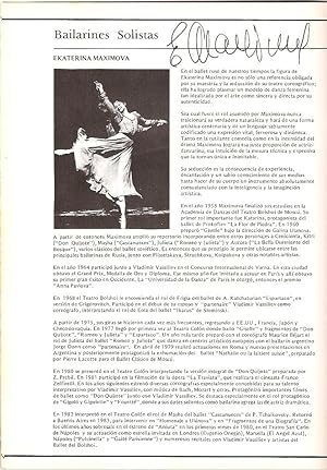Imagen del vendedor de AUTOGRAPHED TEATRO COLON Ballet program, Buenos Aires, 1992 (Aniuta - Valeri Gavrilin) [Firmado / Signed] a la venta por Buenos Aires Libros
