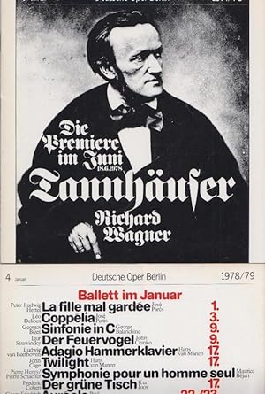 Imagen del vendedor de Der Trke in Italien" ; "Der Fliegende Hollnder" ; "Hnsel und Gretel" ; "Die verkaufte Braut". Programmhefte der Deutschen Oper Berlin, 1977/ 78 Heft 4 und 9 ; 1978/79 Heft 4 ; 1979/80 Heft 7. Konvolut von 4 Heften. a la venta por Antiquariat Carl Wegner