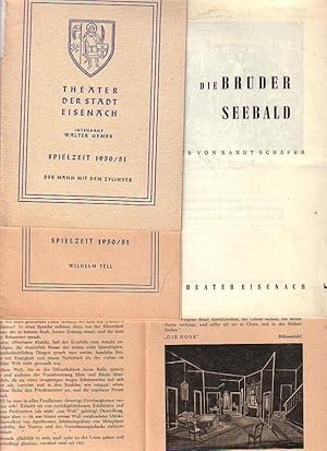 Imagen del vendedor de Die Hose" ; "Wilhelm Tell" ; "Der Mann mit dem Zylinder" ; "Die Brder Seebald". Hefte des Theaters der Wartburgstadt Eisenach, Spielzeit 1950/51 und 1958/ 59- Konvolut aus 4 Heften. a la venta por Antiquariat Carl Wegner